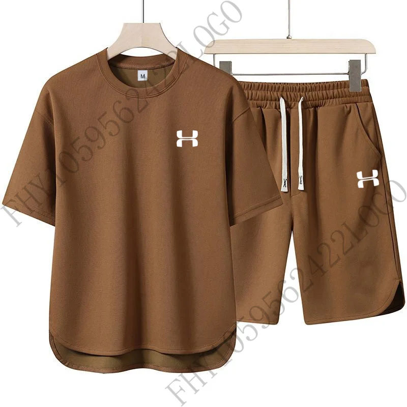 

Summer outdoor fitness men's fashion Korean jogging suit men's short-sleeved T-shirt + sports shorts two-piece set