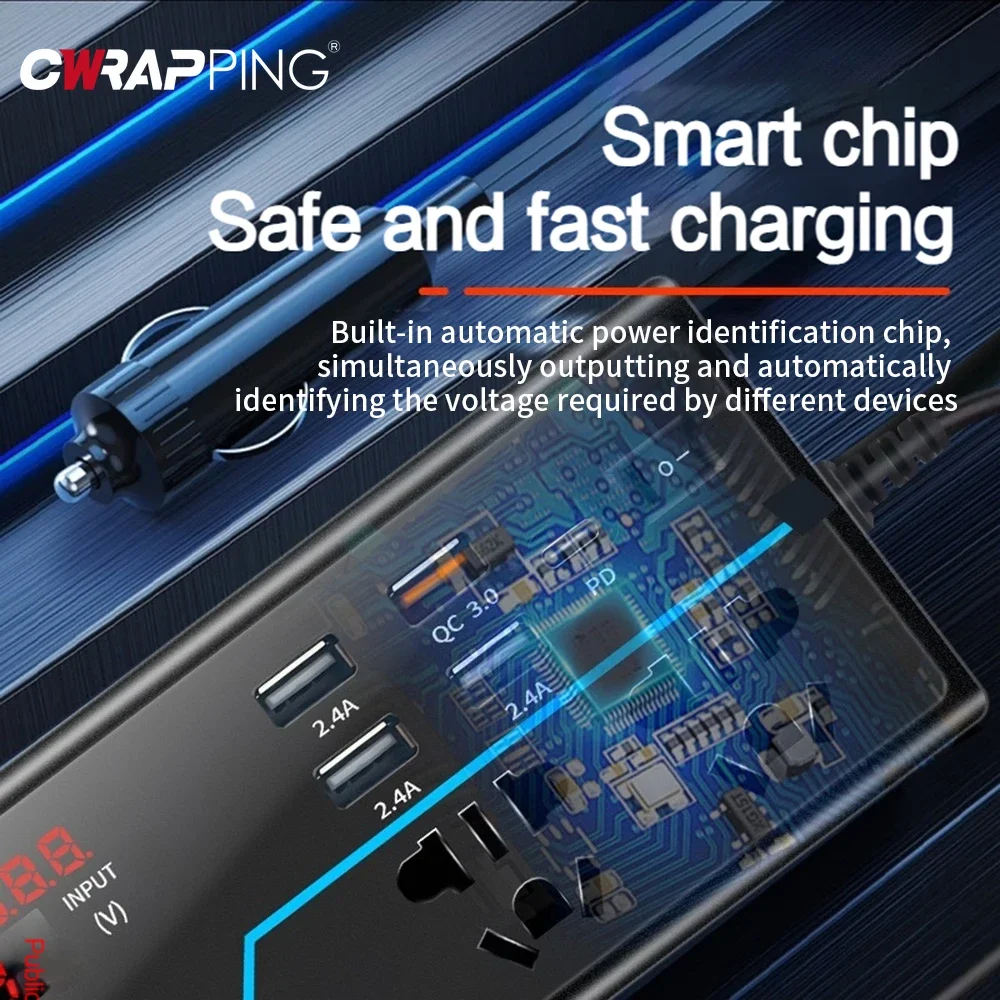 

Vehicle Inverter Converter Fast Charger Overload Protection Auto Inverter 8 Ports Sockets Power Adapter for SUV Car Accessories