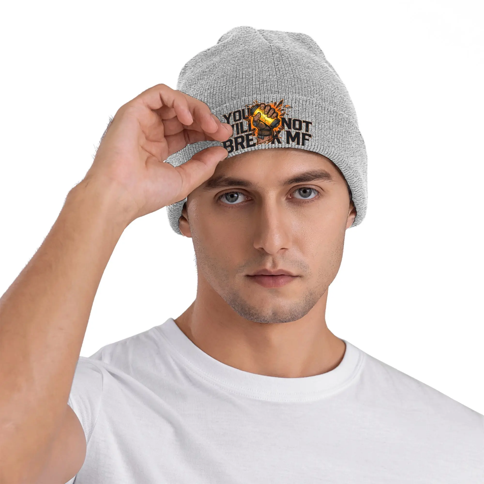 You Will Not Break Me Knit Hat Dungeon Crawler Carl  Vintage Caps Men Women Gym Beanie Hats Autumn Graphic Warm Bonnet Hats