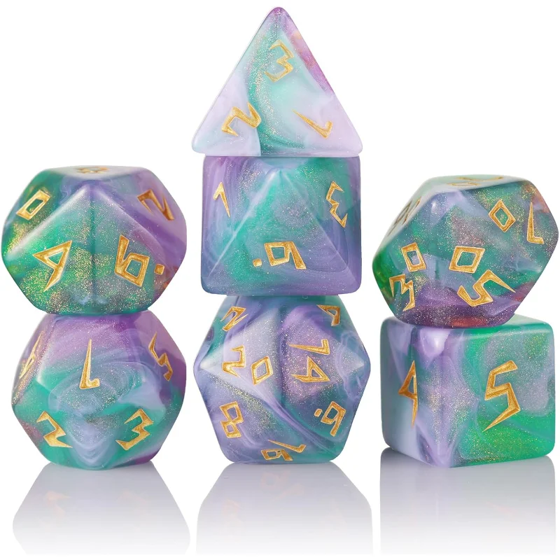 7Pcs/set New Board Game Running Group Multi-faceted Digital Dice  with Flashing Green, Purple, and White Mixed Color Dice