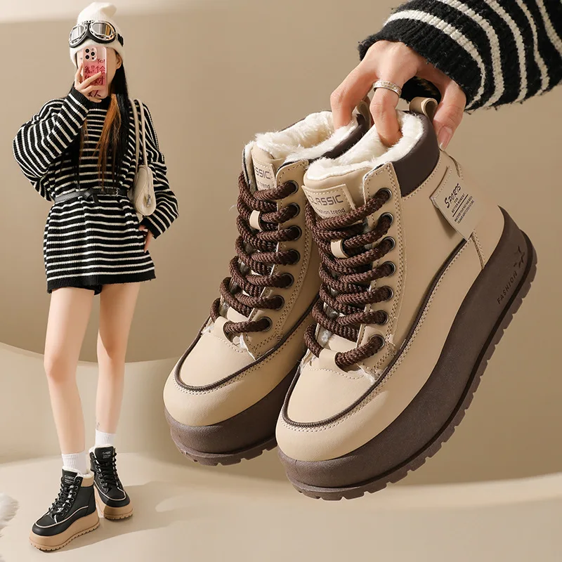 

Platform Snow Boots Women New in Casual Sports Skateboard Shoes Winter Fashion Plus Fur Warm Ankle Boot Footwear Women Sneakers