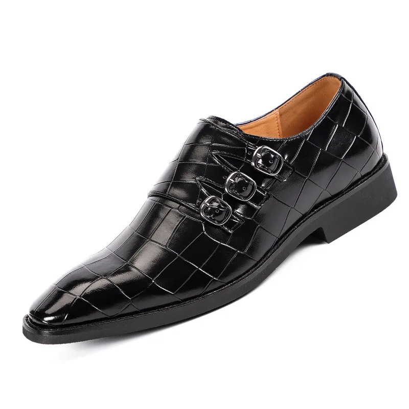 Sapatos de couro de negócios casuais masculinos fivela de dedo do pé quadrado vestido de escritório apartamentos moda festa de casamento oxfords