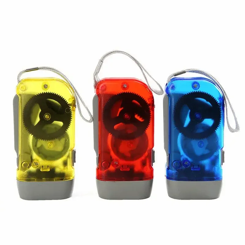 3 LED Dynamo Wind Up Flashlight Hand-pressing Crank NR No Battery Torch Camping Lamp Light for Outdoor Home Blue Red Yellow