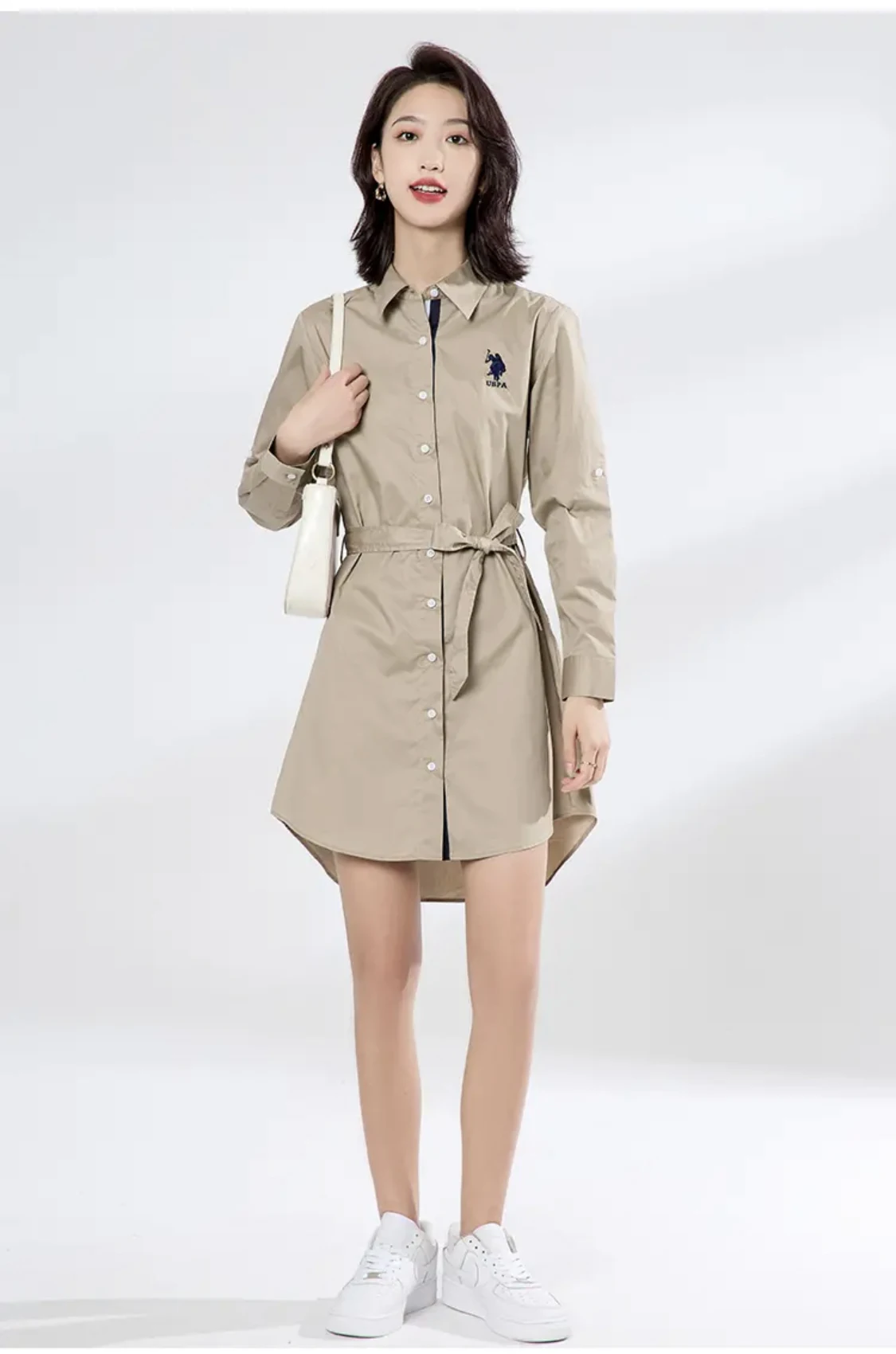 Printemps pur coton longue Sve irt Dr OL Sle femmes minceur Faion col carré a-ligne jupe conception à bouton unique