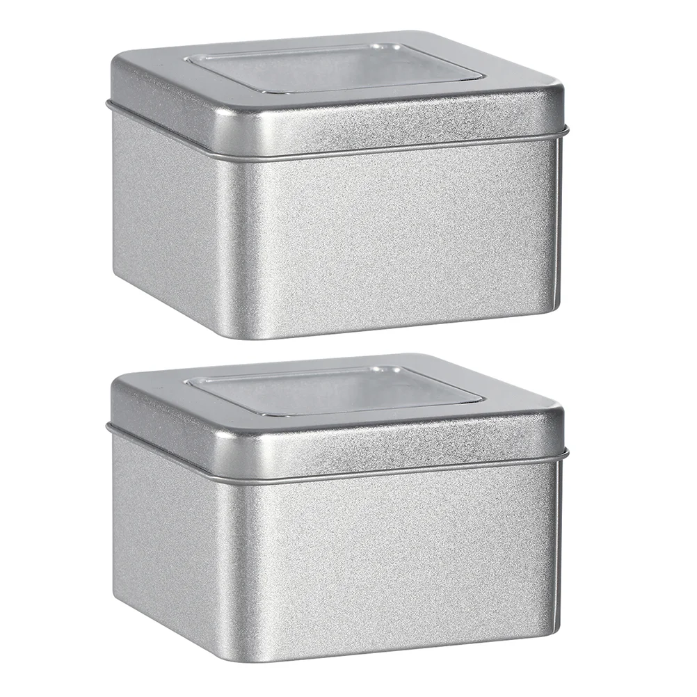 

2 Pcs Tin Box Lids Tins with Hinged Tinplate Storage Boxes Wedding Packing Gifts Holders Cookie Jewelry Travel