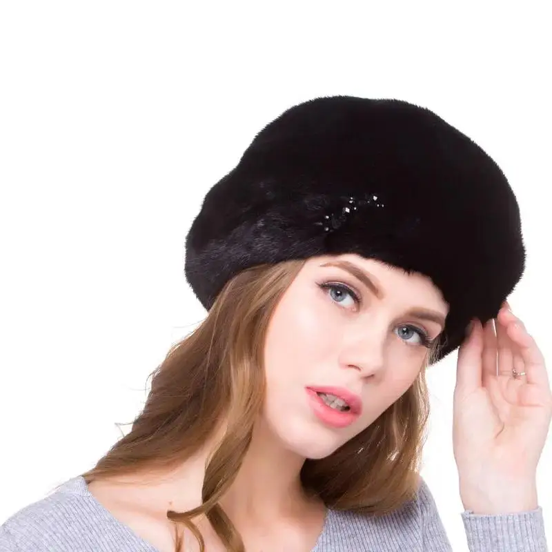 

Women Natural Mink Fur Straw Hat Women's Winter Warm Personality New Products Russian Hot-selling Style Luxury Lady Elegant