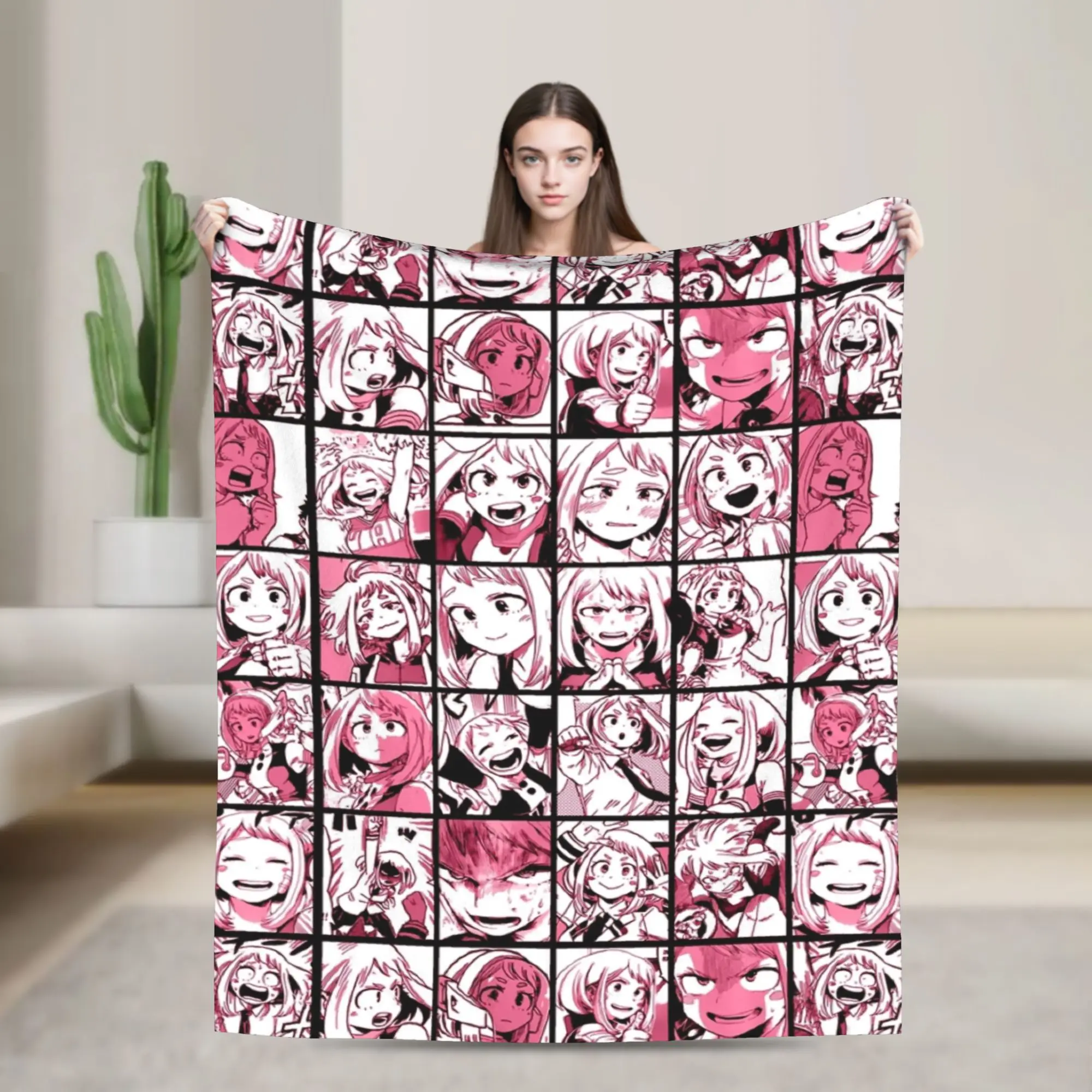 Uraraka Ochako Collage Knitted Blankets Academy Anime Manga Throw Blankets Summer Air Conditioning Ultra-Soft Warm Bedspreads