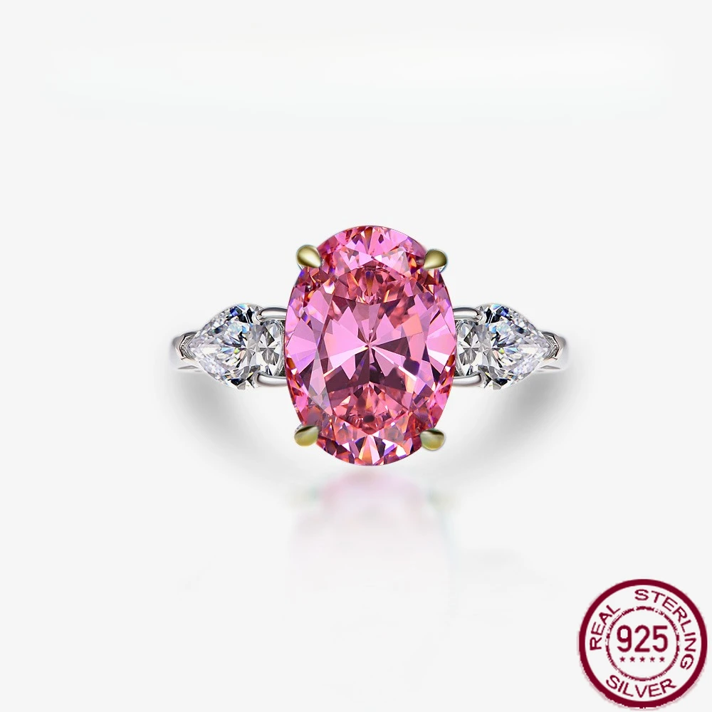 

Jewelry 925 Silver New Simple Four Claw 5-Carat Ring Fashion Super Flash Elliptical 10 * 14 High Carbon Diamond Ring