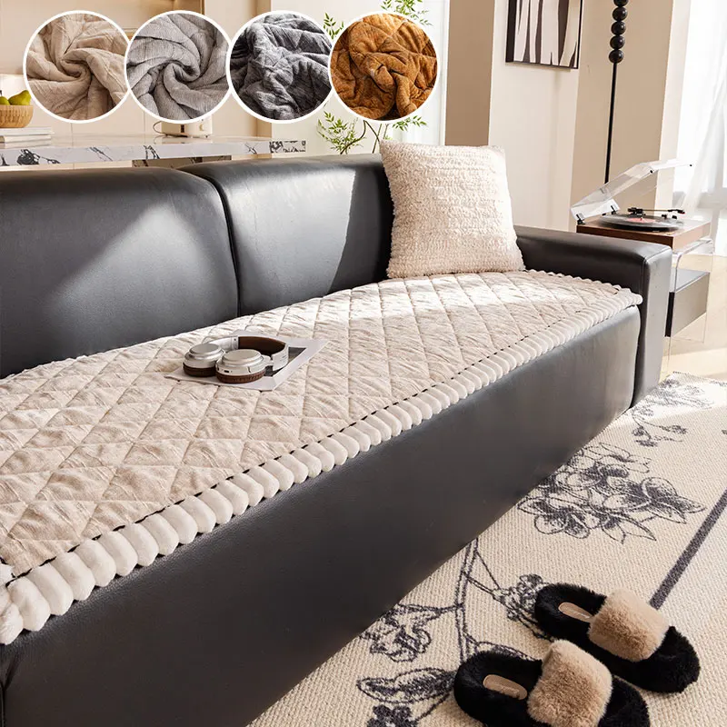 1PC-Autumn and winter diamond grid sofa cushion retro design one-piece straight row fixed anti slip sofa cushion cover cloth