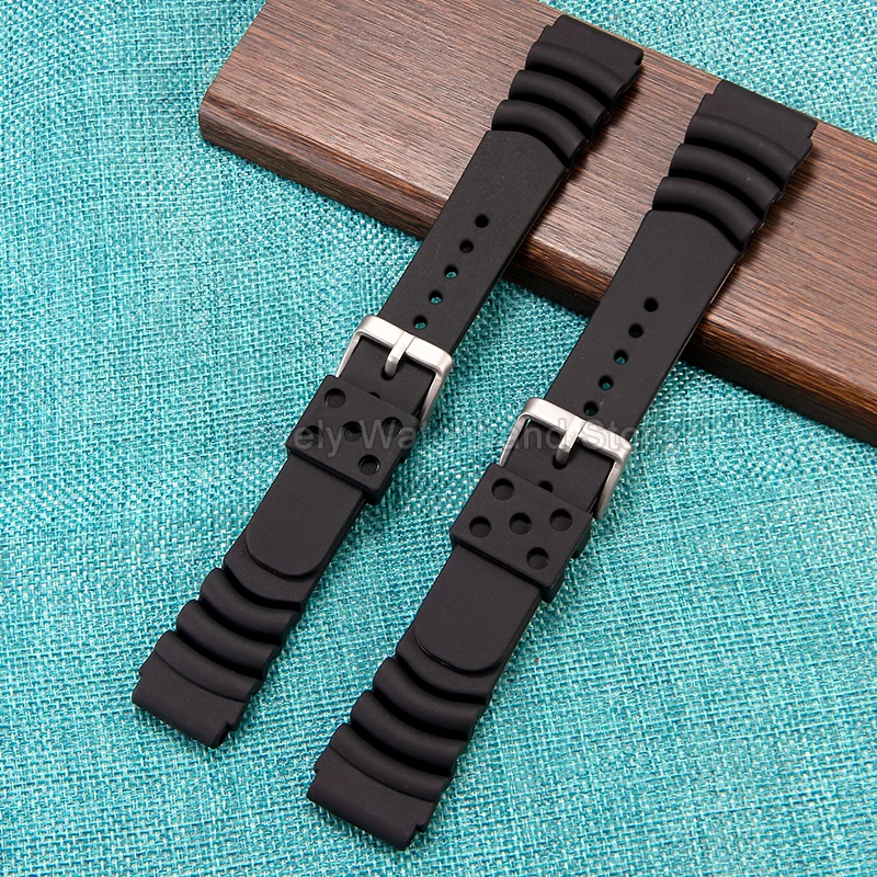 واجهة محدبة غير قابلة للانزلاق سريعة الجفاف باللون الأسود 20 22 لـ Seiko Tuna Can Diver 007 حزام ساعة من السيليكون بإبرة مشبك مضاد للحساسية