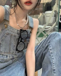 American Vintage Denim Jumpsuit Spring Summer Casual Loose Women Straight Trousers Female Suspender Overalls