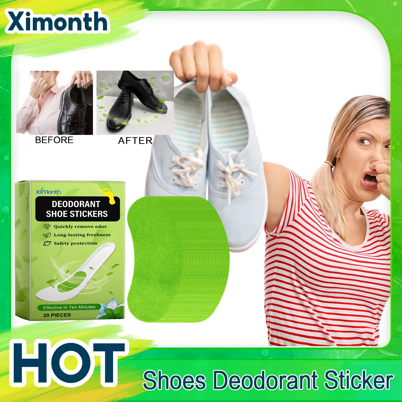 Shoes Deodorant Patch Sneaker Smell Fresh Foot Anti Odor Sweat Absorbing Breathable Antibacterial Sterilization Invisible Insole