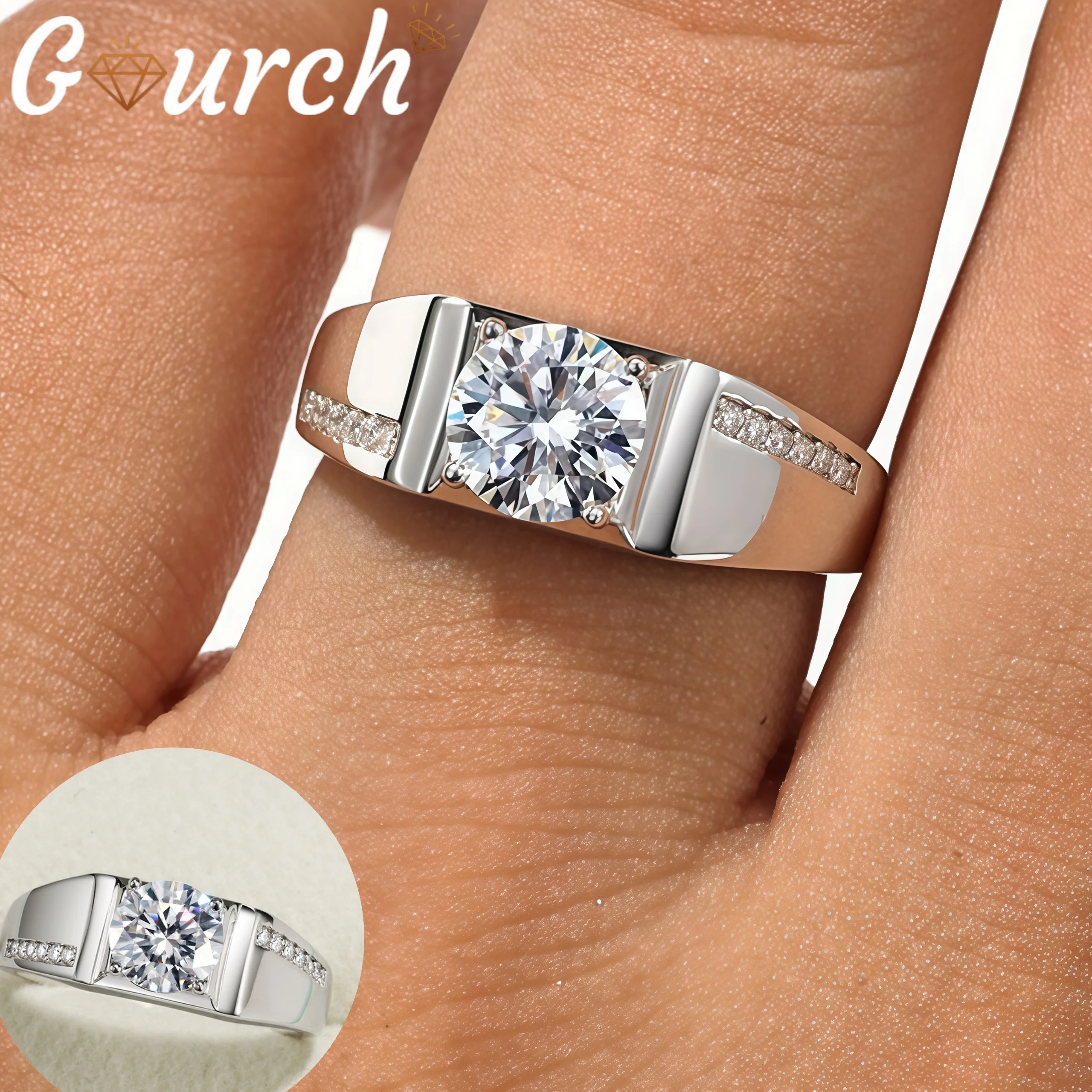 

Мужское кольцо с муассанитом Gourch D VVS1, стерлинговое серебро S925, роскошное модное ювелирное изделие, подарки на день рождения и помолвку