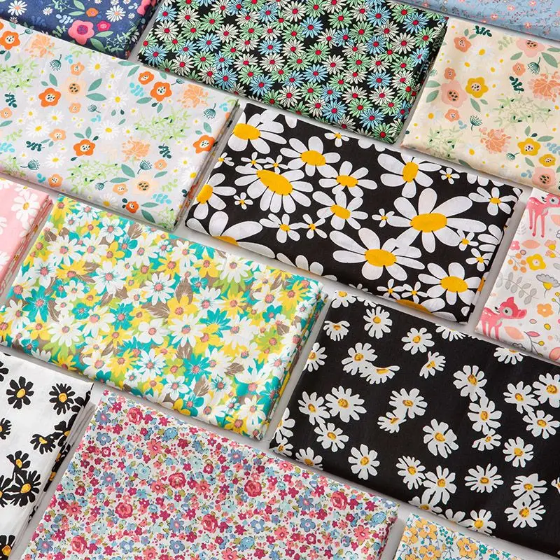 

Poplin Country Floral 100% Cotton Fabric, Lightweight Summer Material For Dress, Baby Sleepwear, And Diy Quilting Projects