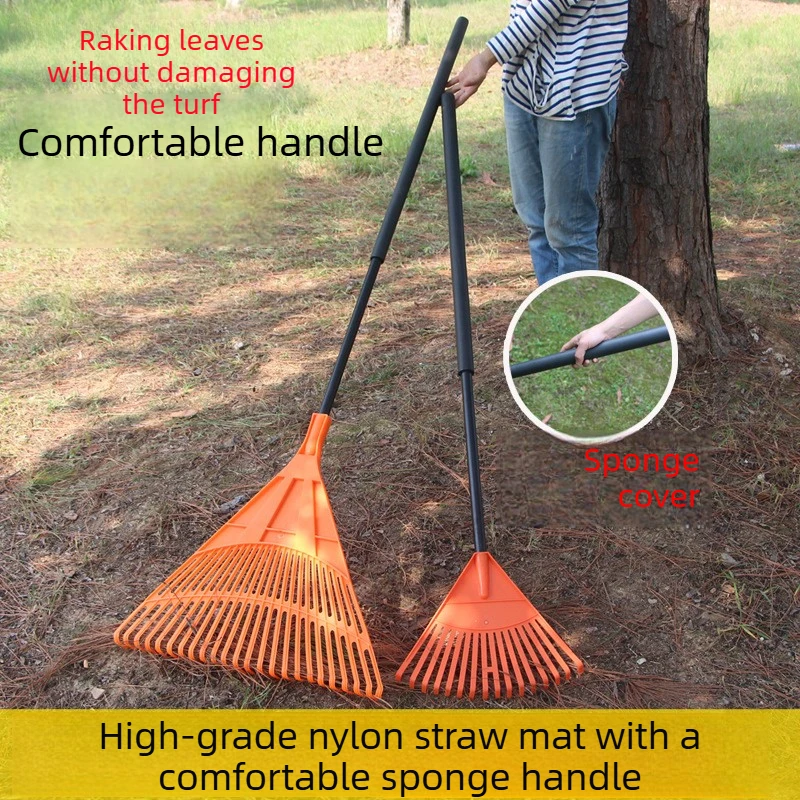 1PC Stainless Steel Garden Leaf Rake Long Wooden Handle Grass Rake for Lawn Dead Leaf Cleaning Outdoor Gardening Tool