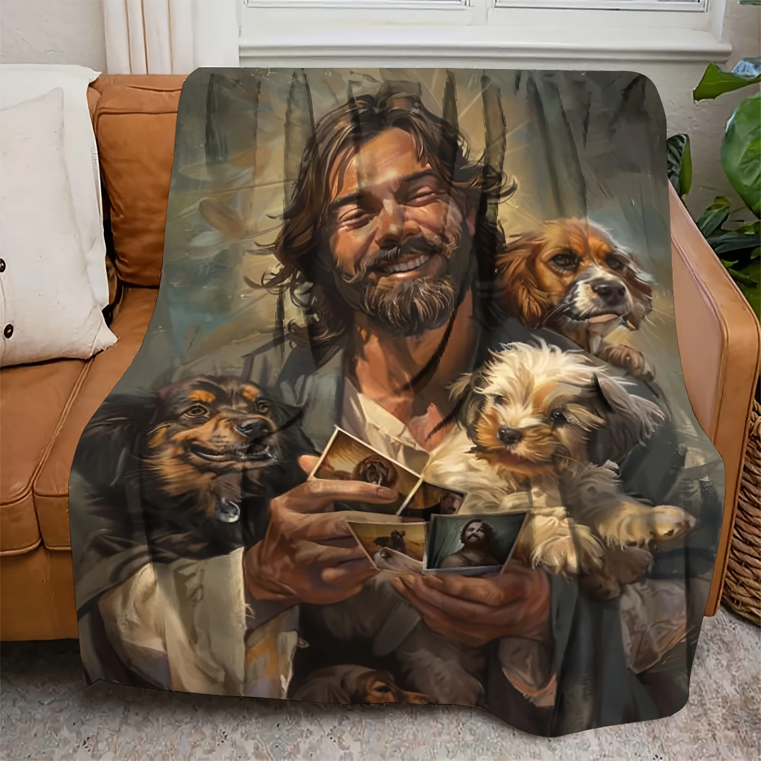 Фланелевое одеяло с портретом собаки, эклектическое покрывало из микрофибры в стиле бохо с защитой от таблеток — художественный стиль премиум-класса