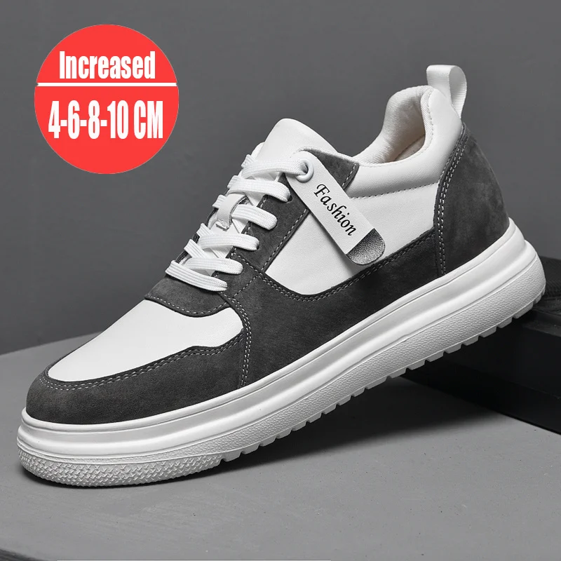 2024 Summer New Interior Height Increasing Men's Shoes Elevator Shoes Leather Casual Sneakers Fashion Lift Increased Insole Shoe