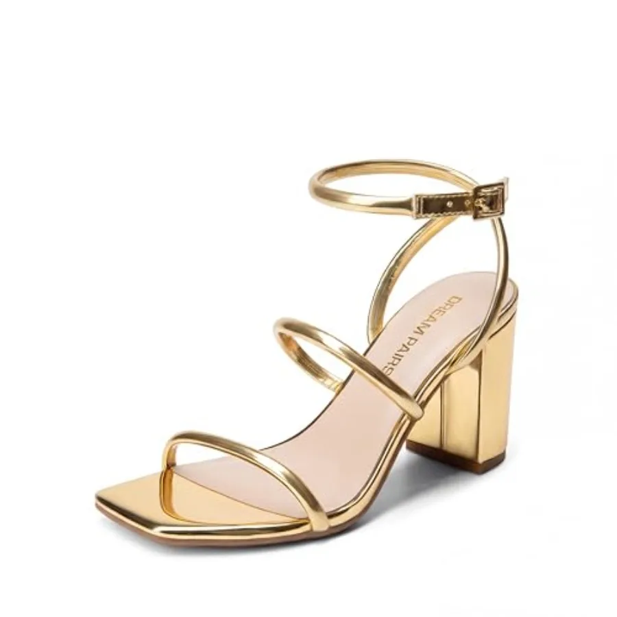 DREAM PAIRS Women Heels Chunky Square Open Toe Strappy Ankle Strap Block High Heeled Sandals for Dressy Wedding Comfortable Sho