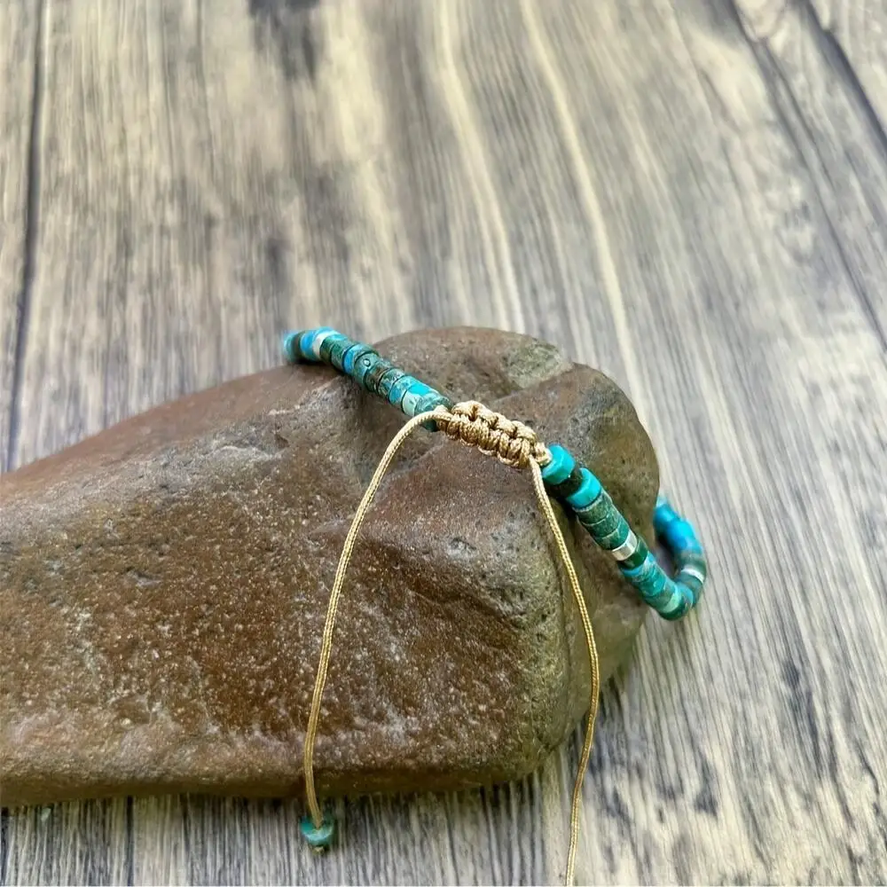 Adjustable Natural Turquoise Beaded Bracelet, Perfect Gift