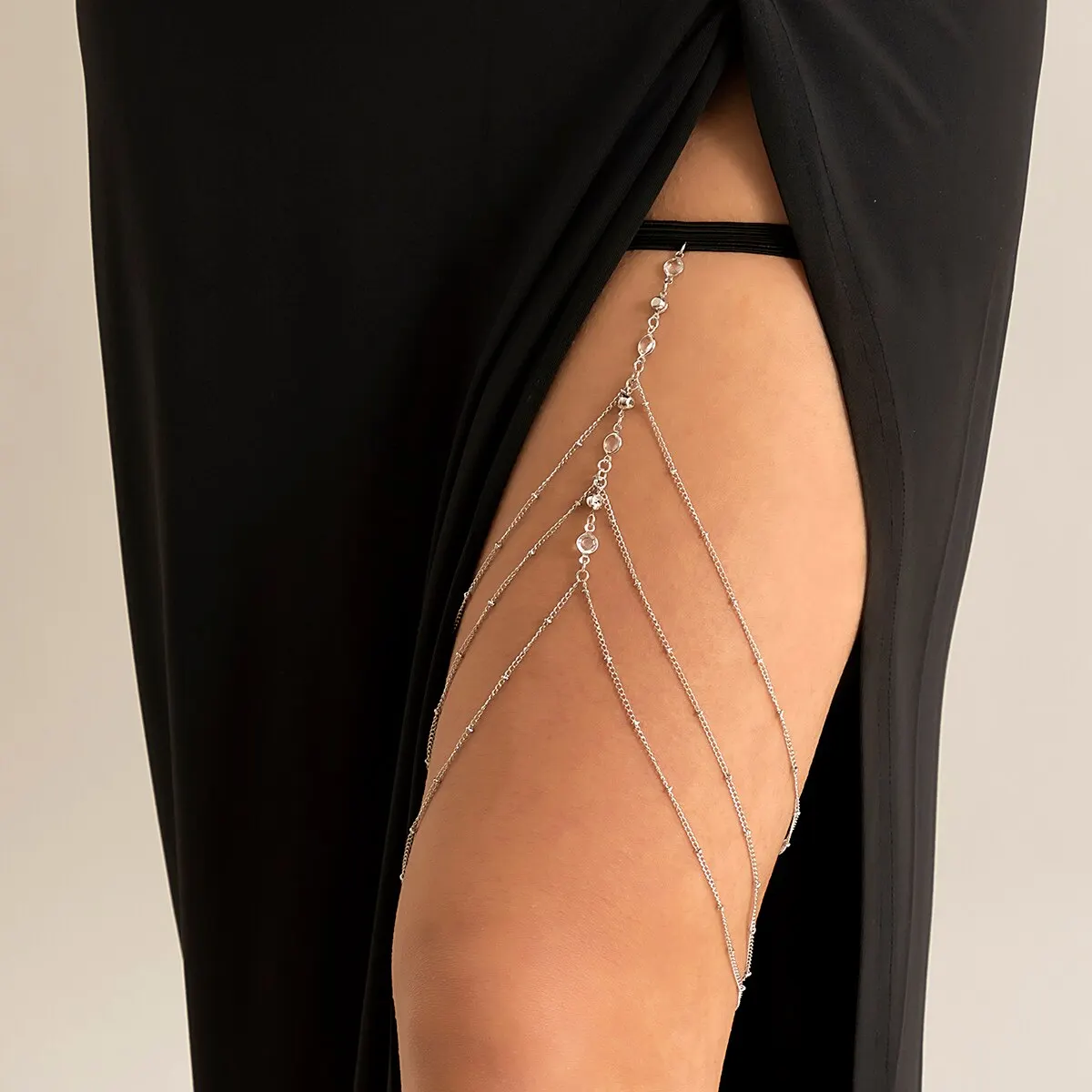 Boho elastisches Band Kristall Bein Oberschenkel Kette für Frauen Sommer Strand Sexy Quaste mehrschichtige verstellbare Körperschmuck Kleid dekorieren