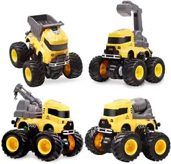 4 Pcs Pull Back Cars Construction Excavator Toy Truck Friction Powered Push/Go Toy Cars for 3+ Year Old Toddlers Kids Boys Girls