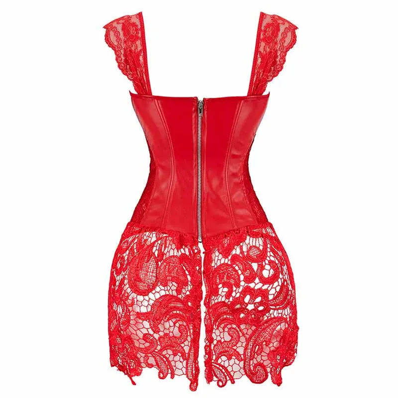 Push Up Women Steampunk Corset Dress Straps Lingerie Faux Leather Corselet Lace Up Zipper Back Punk Bustier