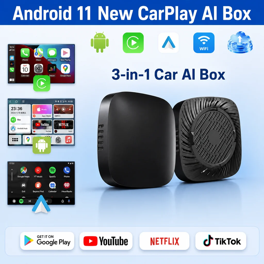 2026 Android11 CarPlay Ai Box  Wireless Android Auto 3 in 1 USB Adapter Plug & Play For Youtube Netflix Universal TV Box