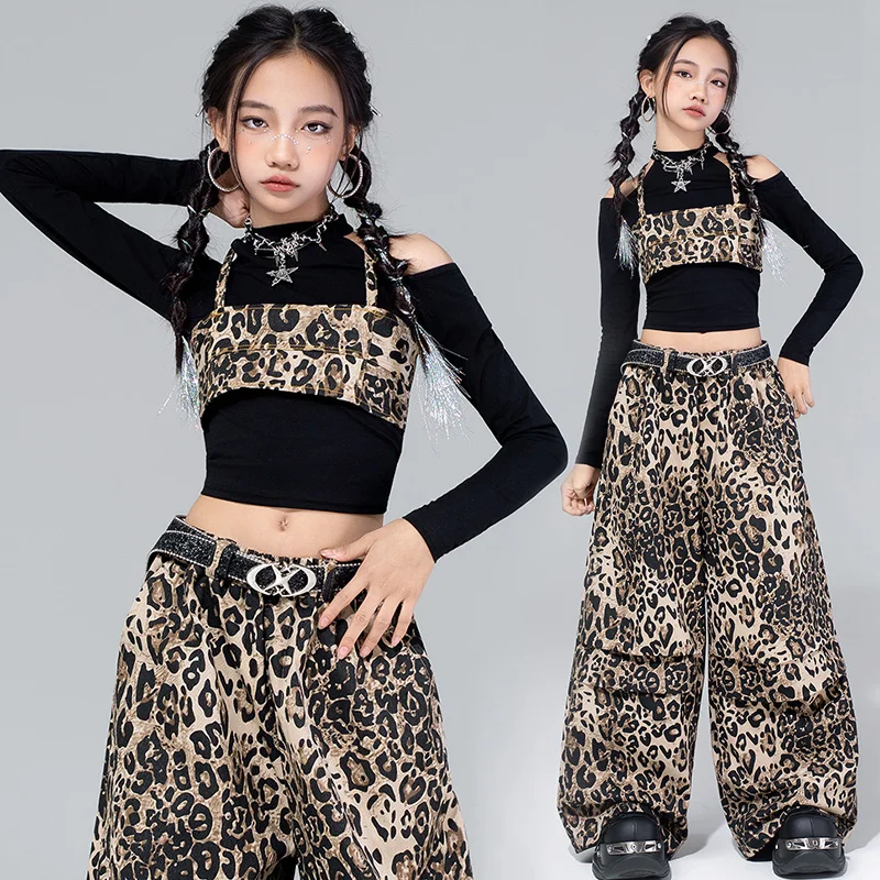 2025 الفتيات ملابس رقص الجاز K-Pop عرض مسرحي الملابس ليوبارد طباعة أداء الزي شفل السراويل موضة الشارع الشهير 4591 #1