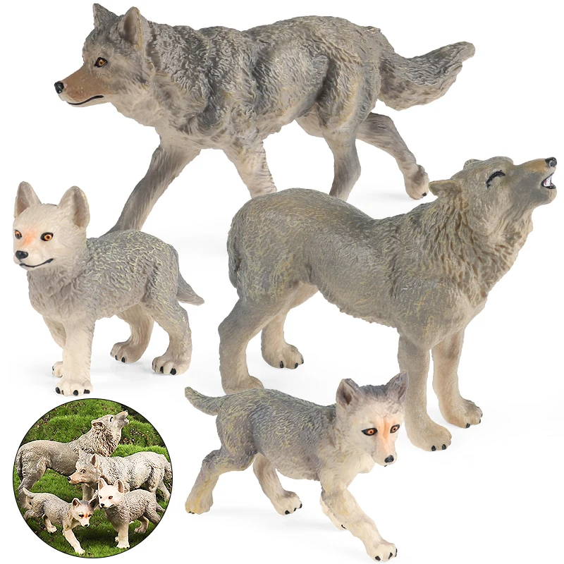 Oenux Wild Beast Tiere Kleiner grauer Wolf Maned Wolf Baby Wölfe Simulationsmodell Actionfiguren Sammlung PVC Geschenk Kinderspielzeug Geschenk