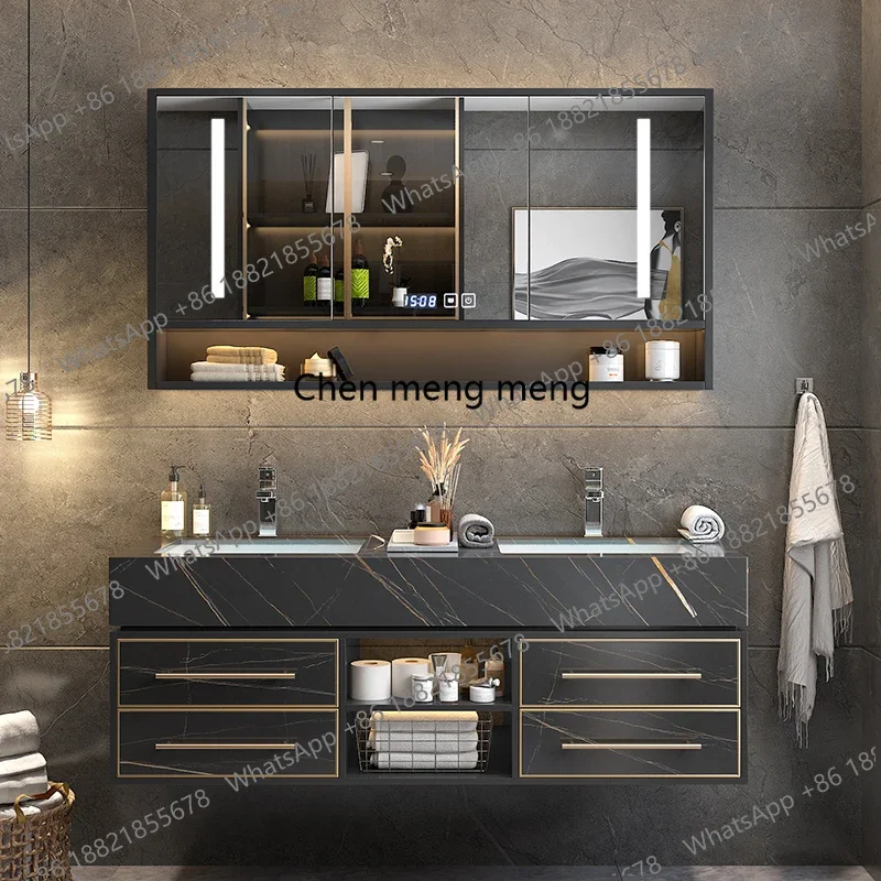 

Bathroom Cabinet Accessories Free Shippin Washbasin Intelligent Light Luxury Rock Board Integrated Nordic Minimalist Combination