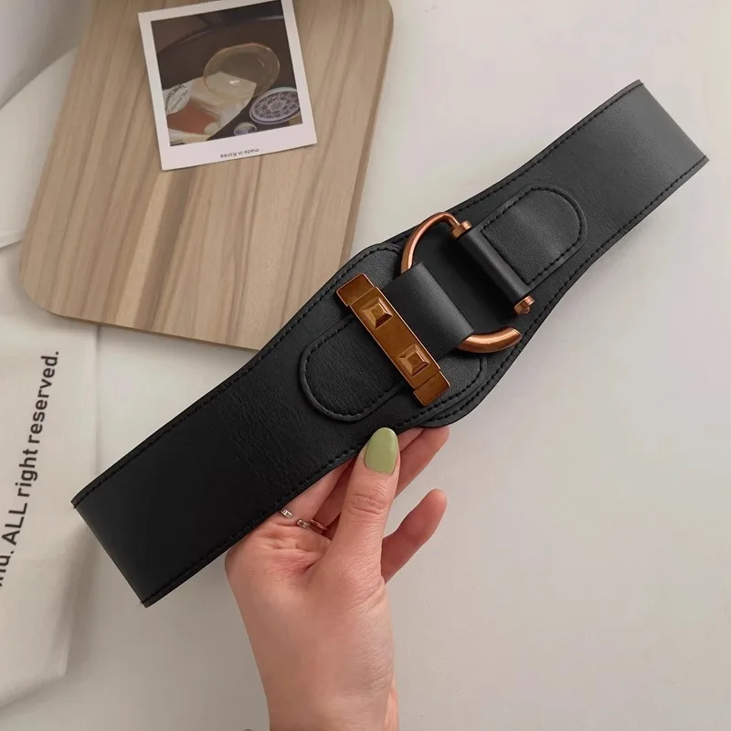 幅広ベルト レディース装飾ドレス ブラック 韓国 秋冬 エラスティックスーツ ウエストシール セーター おしゃれで多用途