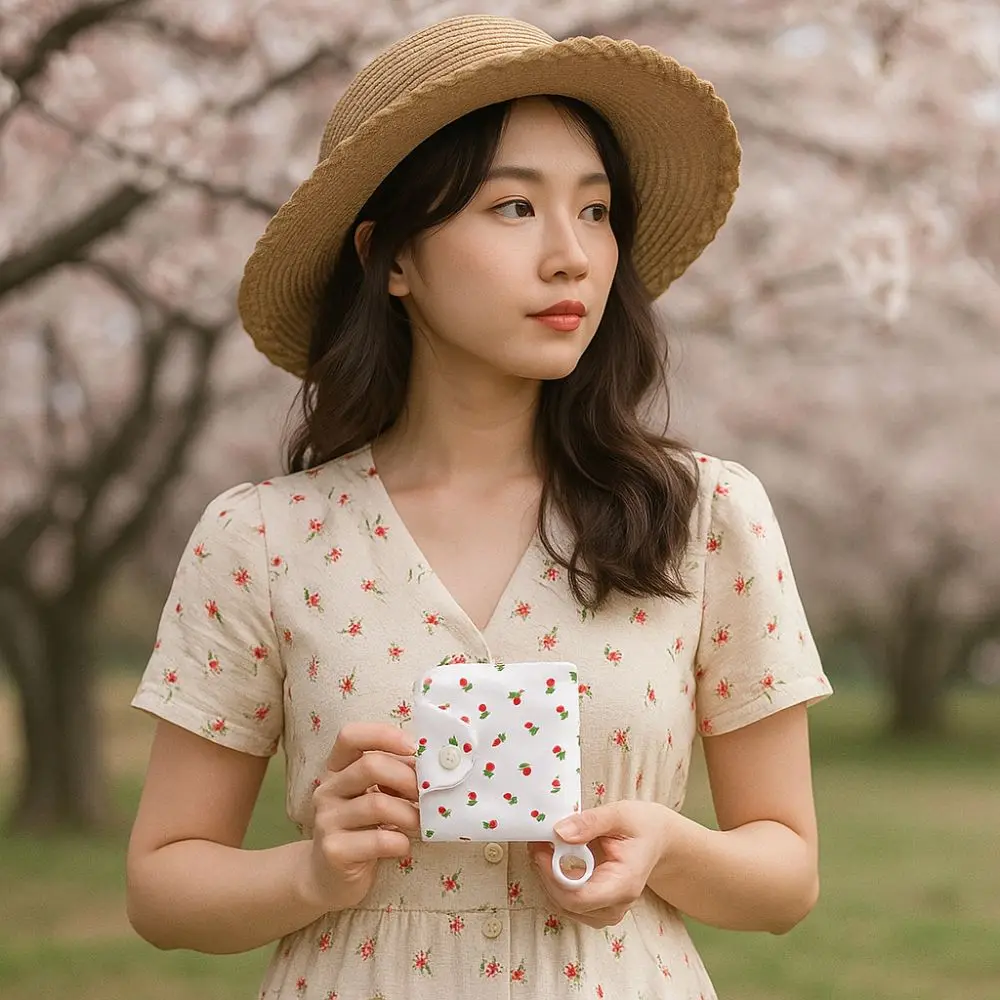 

Floral Print Quilted Cotton Coin Purse Large Capacity Cherry Small Makeup Lipstick Bag Card Holder Multi-interlayers