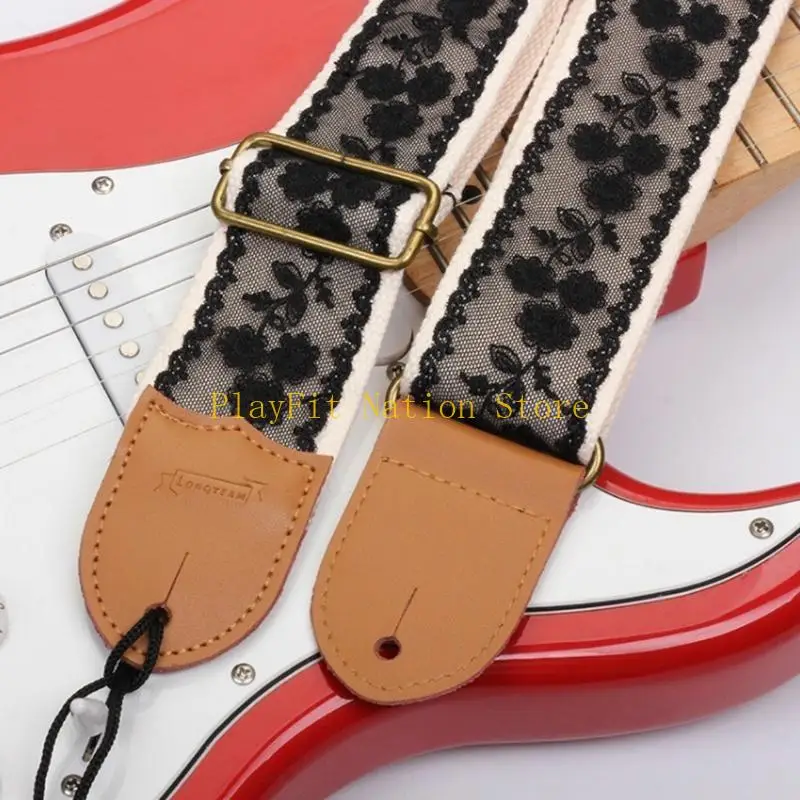 

242F Black Lace Guitar Straps Universal Guitar Strap Adjustable Shoulder Strap Belt