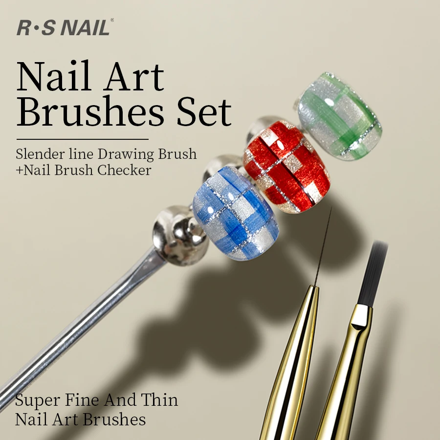 RSNAIL Nail Art Brush Set Vintage Checker Brush Ultra-Fine Drawing Painting Brushes Nail Art Kit with Y2K Style Manicure Tools
