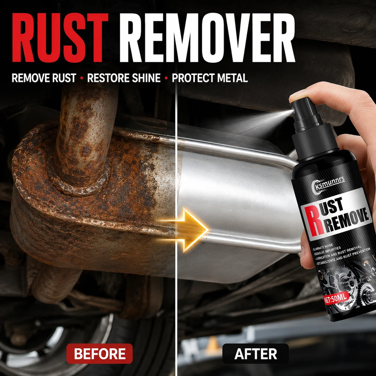 Multi-Purpose Rust Remover and Anti-Rust Spray, Metal Cleaner for Wheels, Brake Rotors, Exhaust Pipes, Chains and Kitchen Hardwa