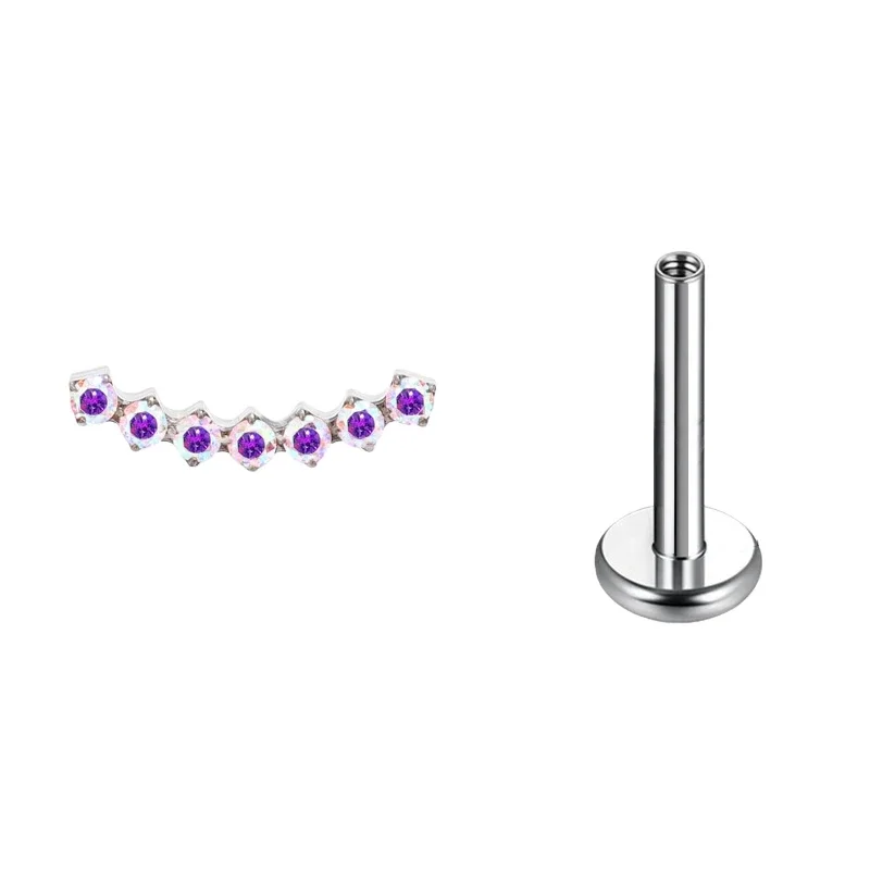 F136 Titan Labret Piercing Ringe mit klarem Zirkonia, Innengewinde, flacher Rückseite, Ohrstecker für Helix, Tragus, Knorpel-Schmuck – Detail 9