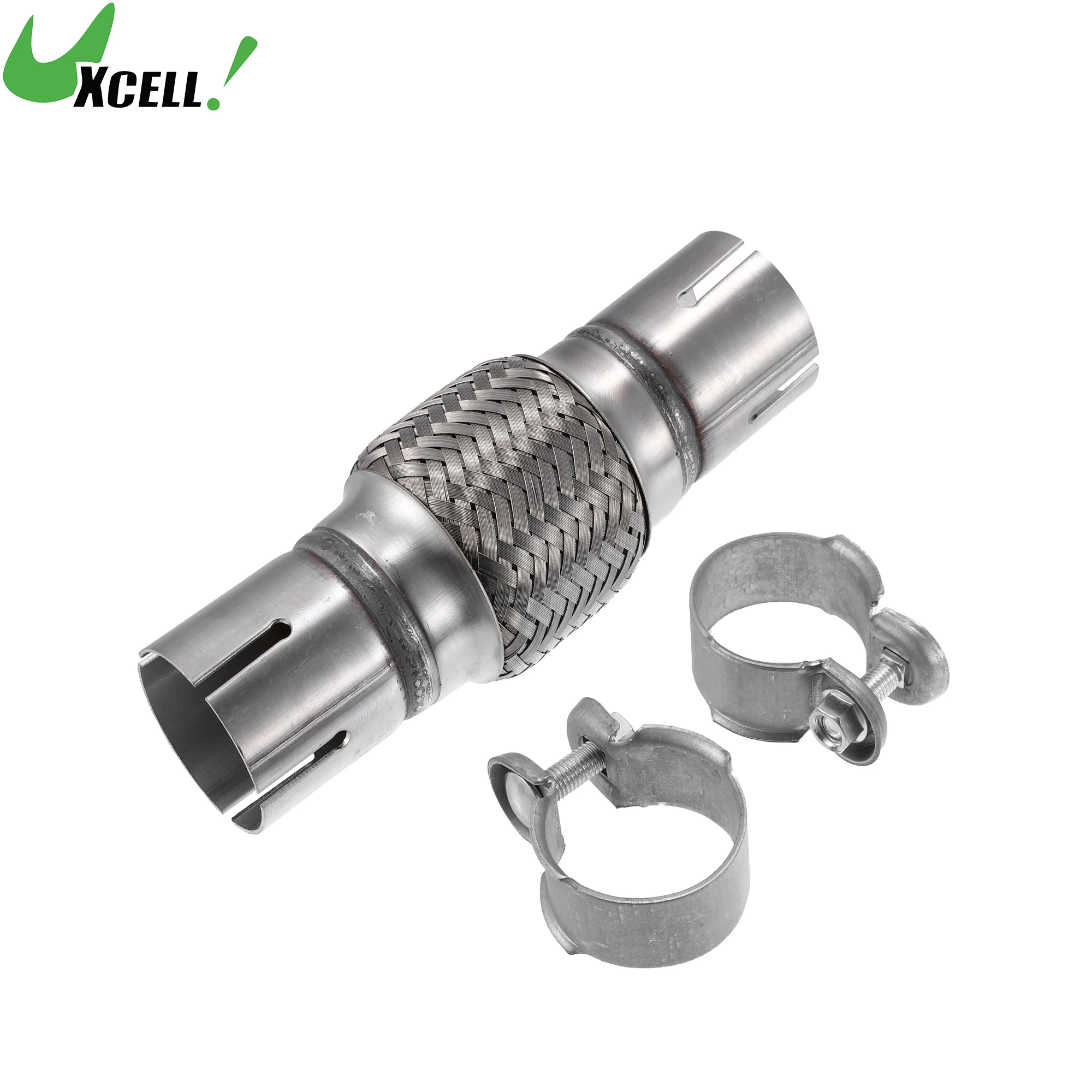 UXCELL 50.7mm x 54mm Car Exhaust Flexible Pipe Tubing Exhaust Joint w/ Welding Extension Pipe Clamp Set 218-318mm Length