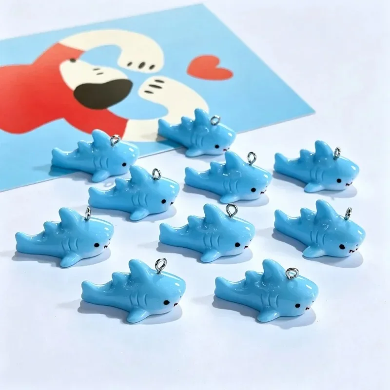 10Pcs 3D Blue Shark Resin Charms Kawaii Marine Animal Pendants DIY Accessories for Earring Necklace Keychain Jewelry Making