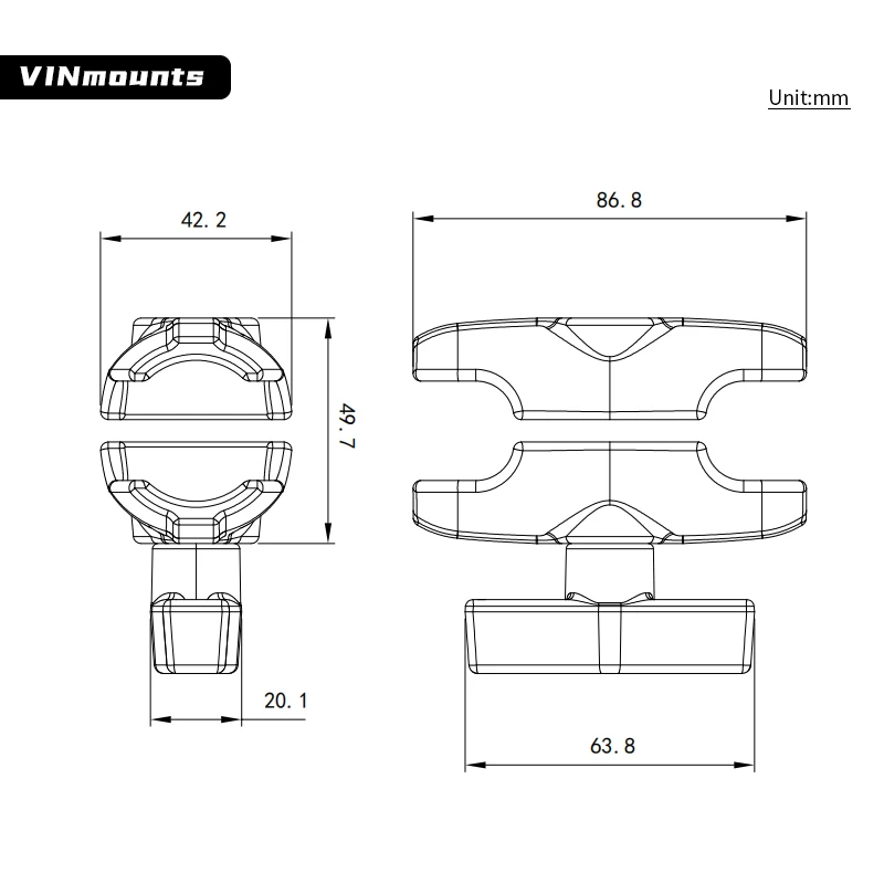 VINmounts 8.7cm Double Socket Arm for 1.5'' Ball Mount, Compatible with RAM Mounts, Extension Arm (Ball Not Included)