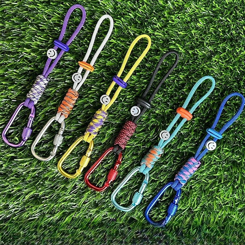 D Shape Carabiner Clip Protective Outdoor Fast Hanging Buckle with Woven Paracord for Water Bottle Backpack Use
