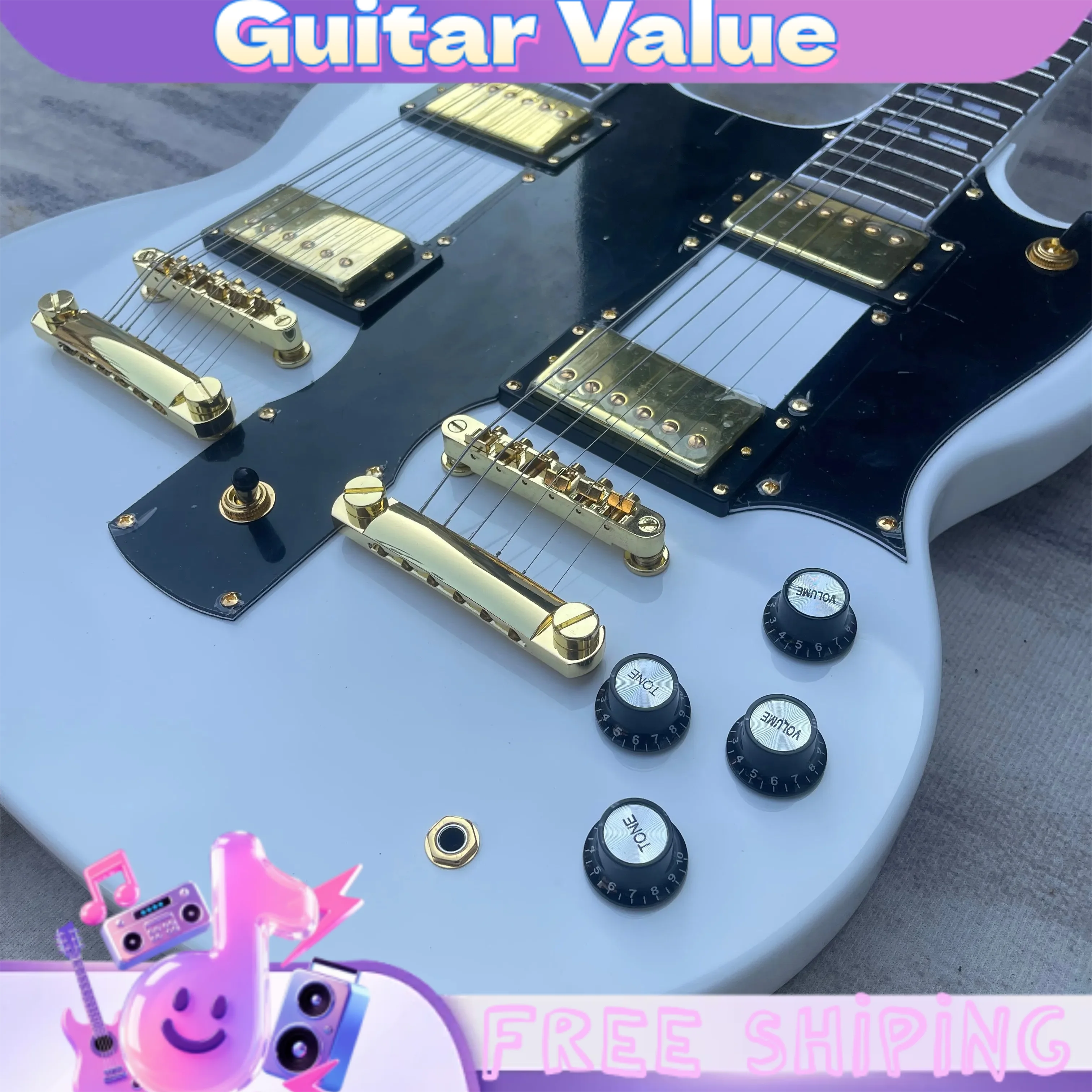 White Double Neck SGSS Double Neck Solid Body Electric Guitar 12 String  6 String Dual Scale Heavy Metal Stage Free Shipping