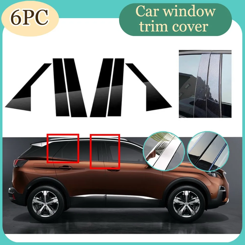 

6pcs Gloss Black Pillar Posts Car Door Side Trim Window Decal Cover Fit For Peugeot 3008 P84 2017 2018 2019 2020 2021 2022 2023