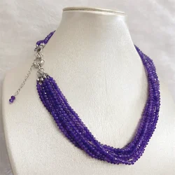 3*4MM Faceted Deep Purple Amethyst Necklace 1/3/6Strands Adjustable Multilayer Bead Chain Choker for Prom Gift