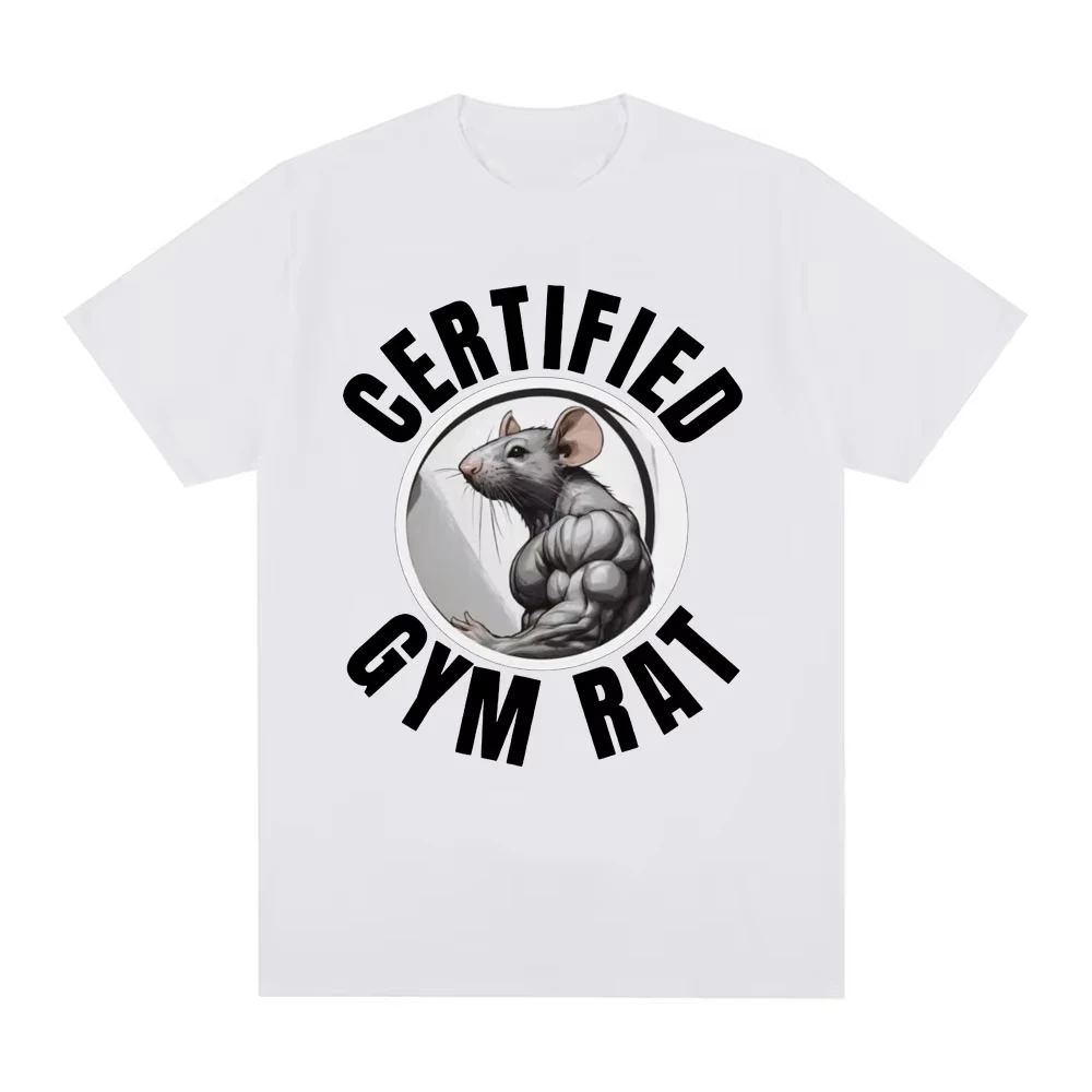 Certified Gym Rat T-shirt Pump Cover Fitness Mouse Men's Clothing Graphic T-shirts Man Cotton Oversized Short Sleeve Tee Shirts