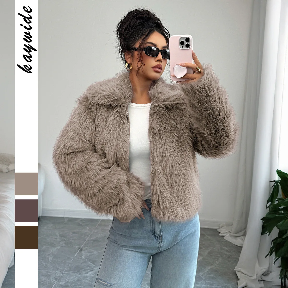 Elegant and Versatile Plush Long-Sleeve Coat for Women, Fall/Winter 2025