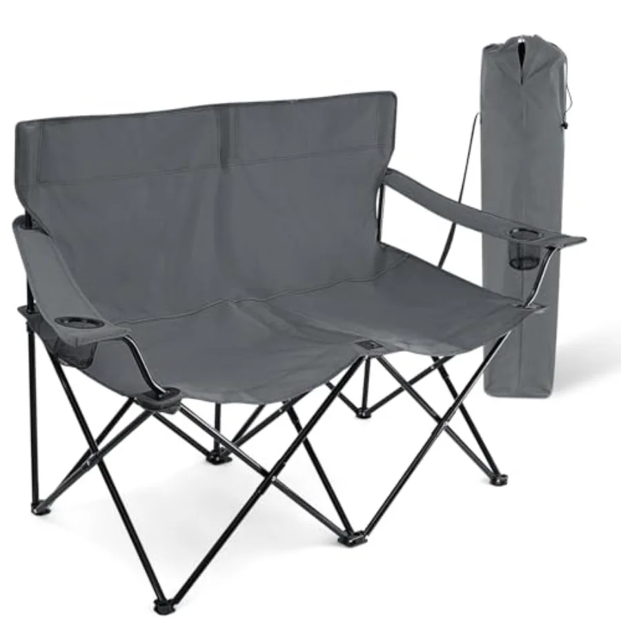 

Foldable Camping Chair, Double Seat Folding Camp Chair for 2 Persons, Portable and Large for Outdoor Fishing, Hiking, Travel, P
