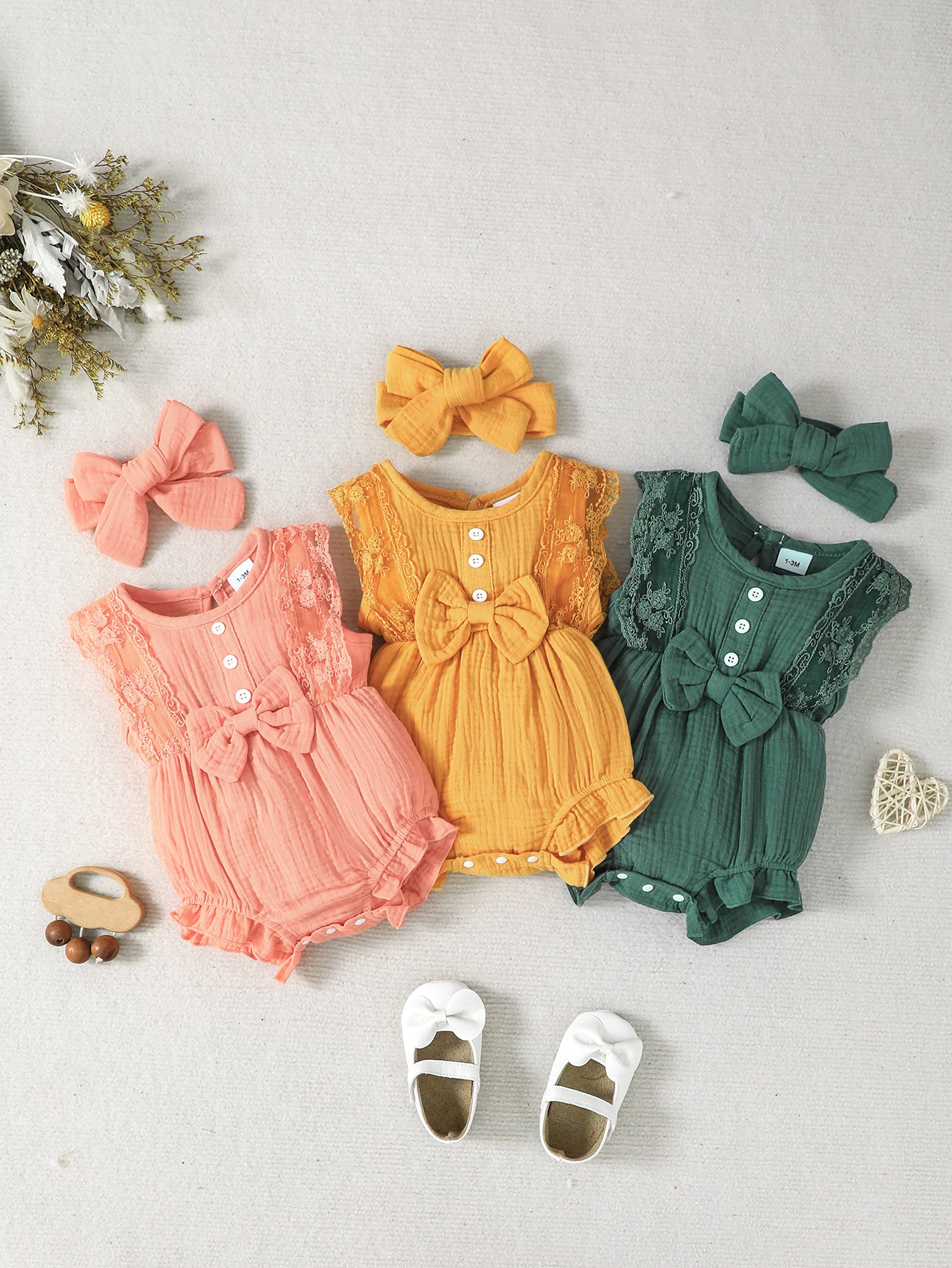 baby-girl-pure-color-ruffle-onesie-set-3-pieces-3-hairbands-casual-versatile-cute-romper-outfit