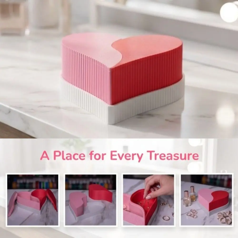 3D Printed Heart Lock Jewelry Organizer 2 Compartments Removable Double Colors Storage Box Ornament Multi Functional
