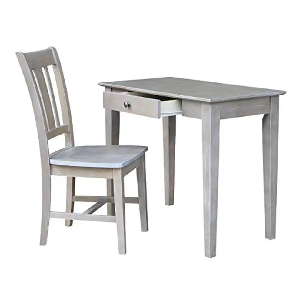 Pequena mesa de madeira maciça com gaveta e cadeira conjunto, lavado cinza Taupe, uso residencial apenas, 36 "W x 20" D x 30 "H, Socialts internacionais