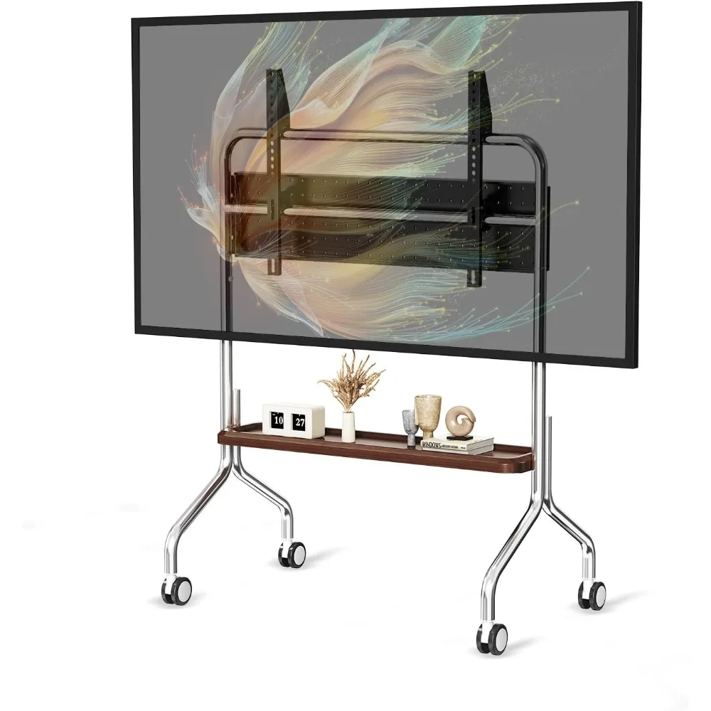 Stainless Steel Mobile TV Stand for 32-75 Inch LCD, LED, and OLED Screens - Portable Floor TV Cart Easel